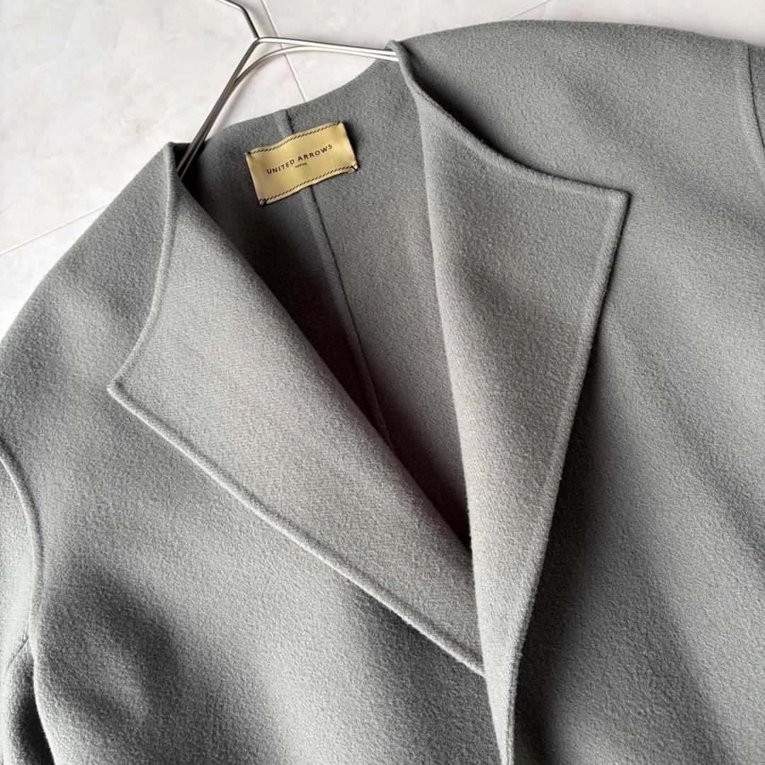ユナイテッドアローズ ウール リバー ベルテッド ロングコート グレー 36