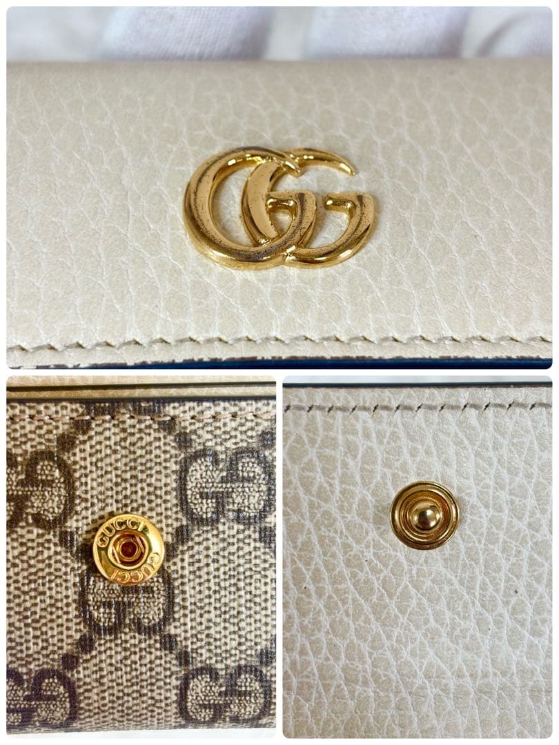 美品 現行 グッチ ６連キーケース マーモント GGスプリーム レザー ベージュ