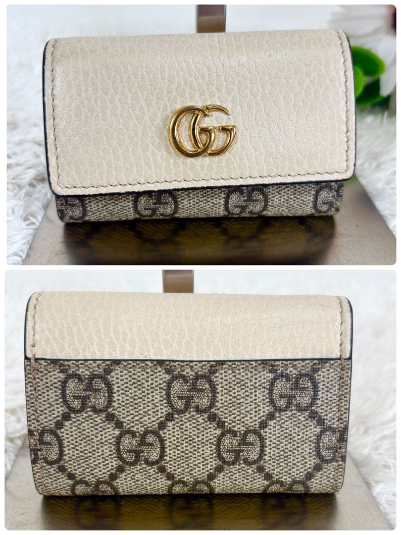 美品 現行 グッチ ６連キーケース マーモント GGスプリーム レザー ベージュ