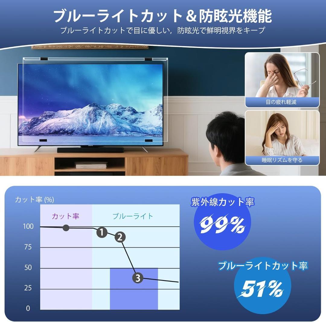液晶テレビ保護パネル 50インチ 厚さ3mm ブルーライトカット対応 固定ベルト