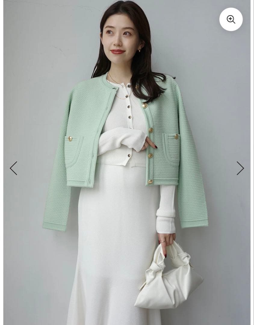 anuans ノーカラーラーベンニットジャケット