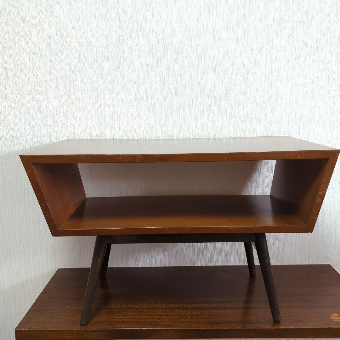 木製サイドテーブル ブラウン オープンシェルフ
