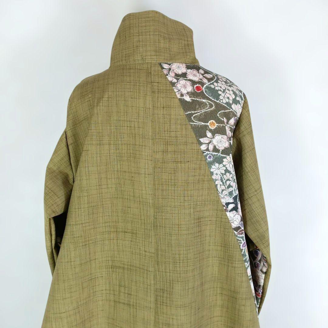 328　手染め大輔　着物リメイク　紬と縮緬辻ヶ花　ワンピース　Ｌ〜フリーサイズ