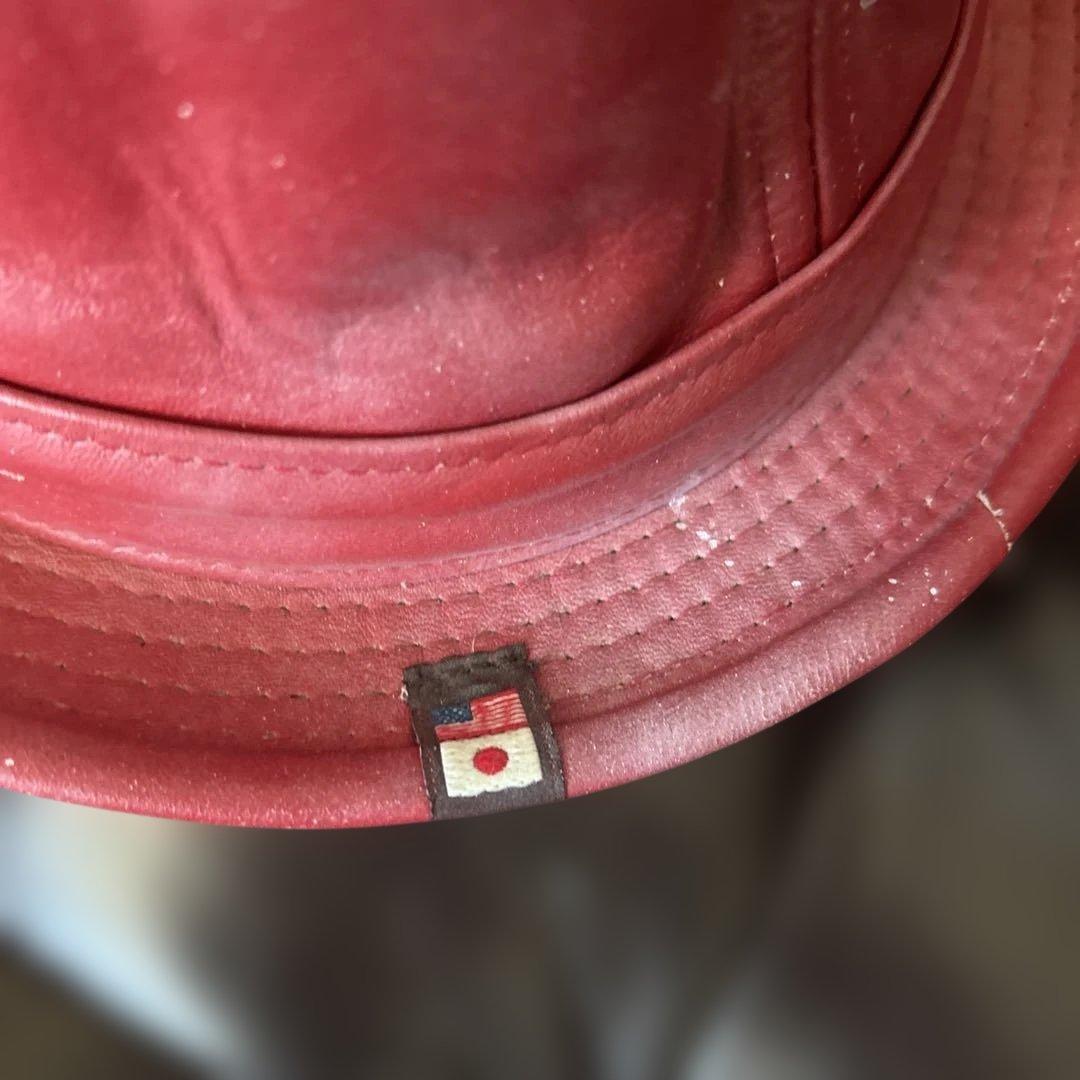 未使用品　9+4 レザー 赤 ハット　MADE IN USA sizeＬ58㎝
