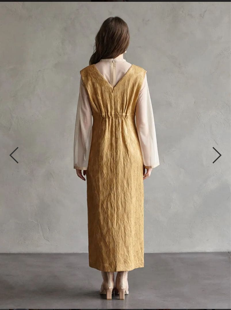 チュールブラウス付きジャカードIラインドレス