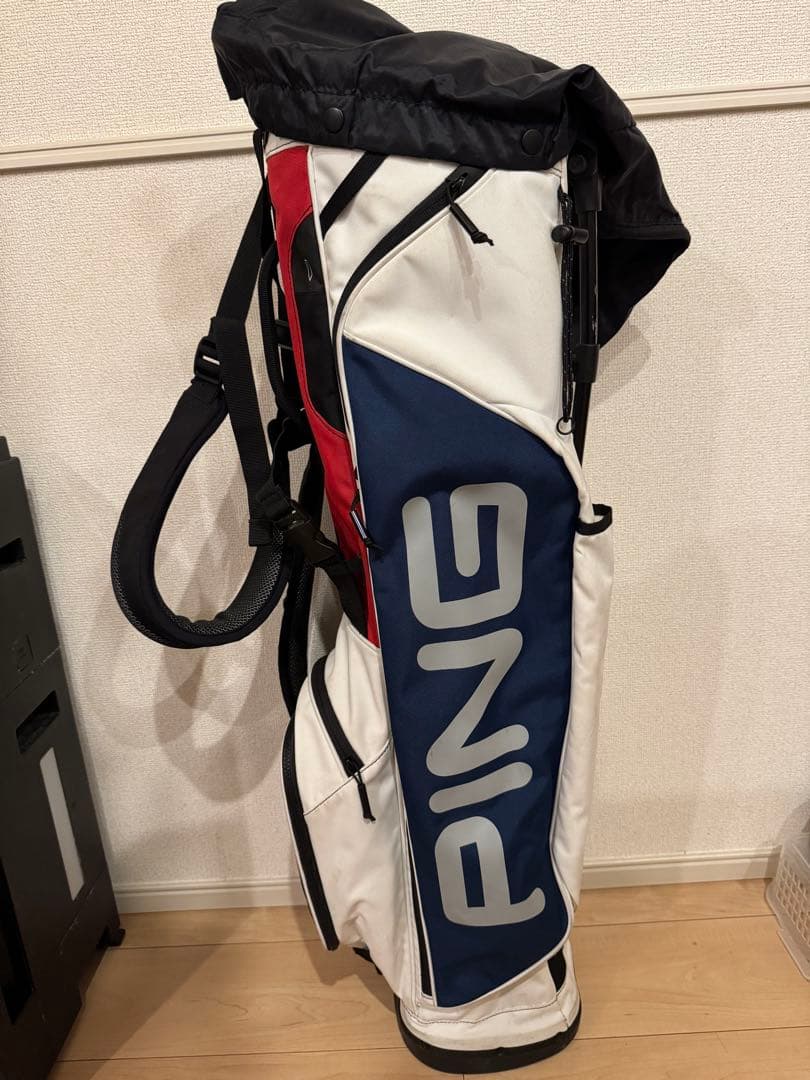 PING キャディバッグ スタンド付き ホワイト/ネイビー/レッド
