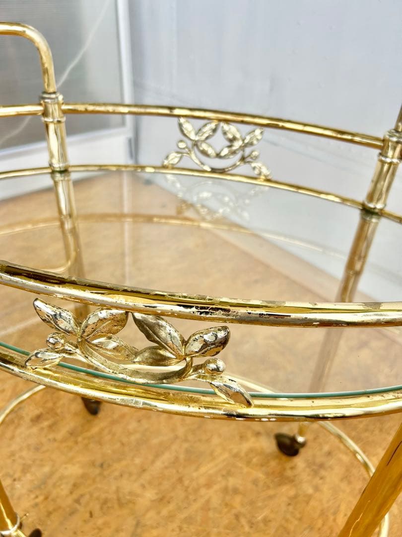 585 ヨーロピアン キッチンワゴン アンティーク　クラシック 重厚 真鍮風　a