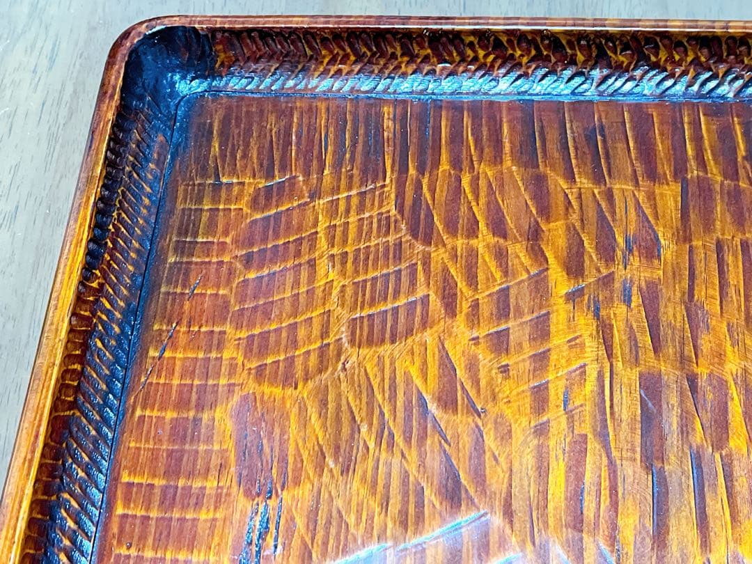 時代物 お膳 讃岐彫り 正方形 お盆 アンティーク 漆器 トレー 木彫り３枚
