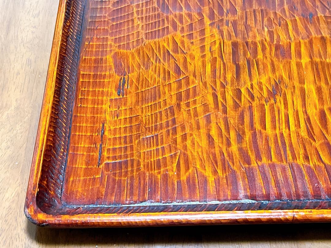 時代物 お膳 讃岐彫り 正方形 お盆 アンティーク 漆器 トレー 木彫り３枚