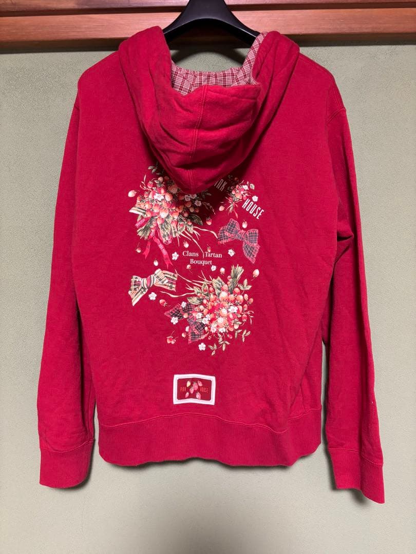 PINK HOUSE 赤 花柄 ジップアップパーカー