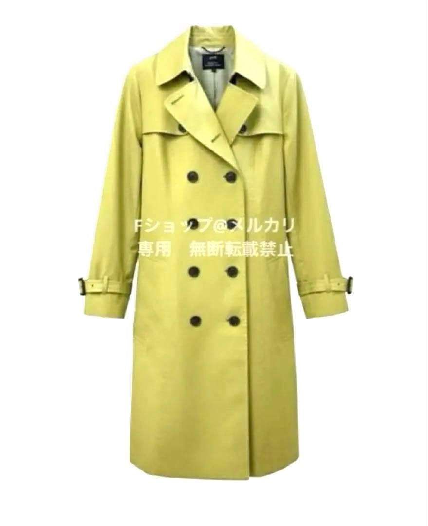 美品23区大きめレディーストレンチコート　ロングコート46号ライムグリーン黄緑