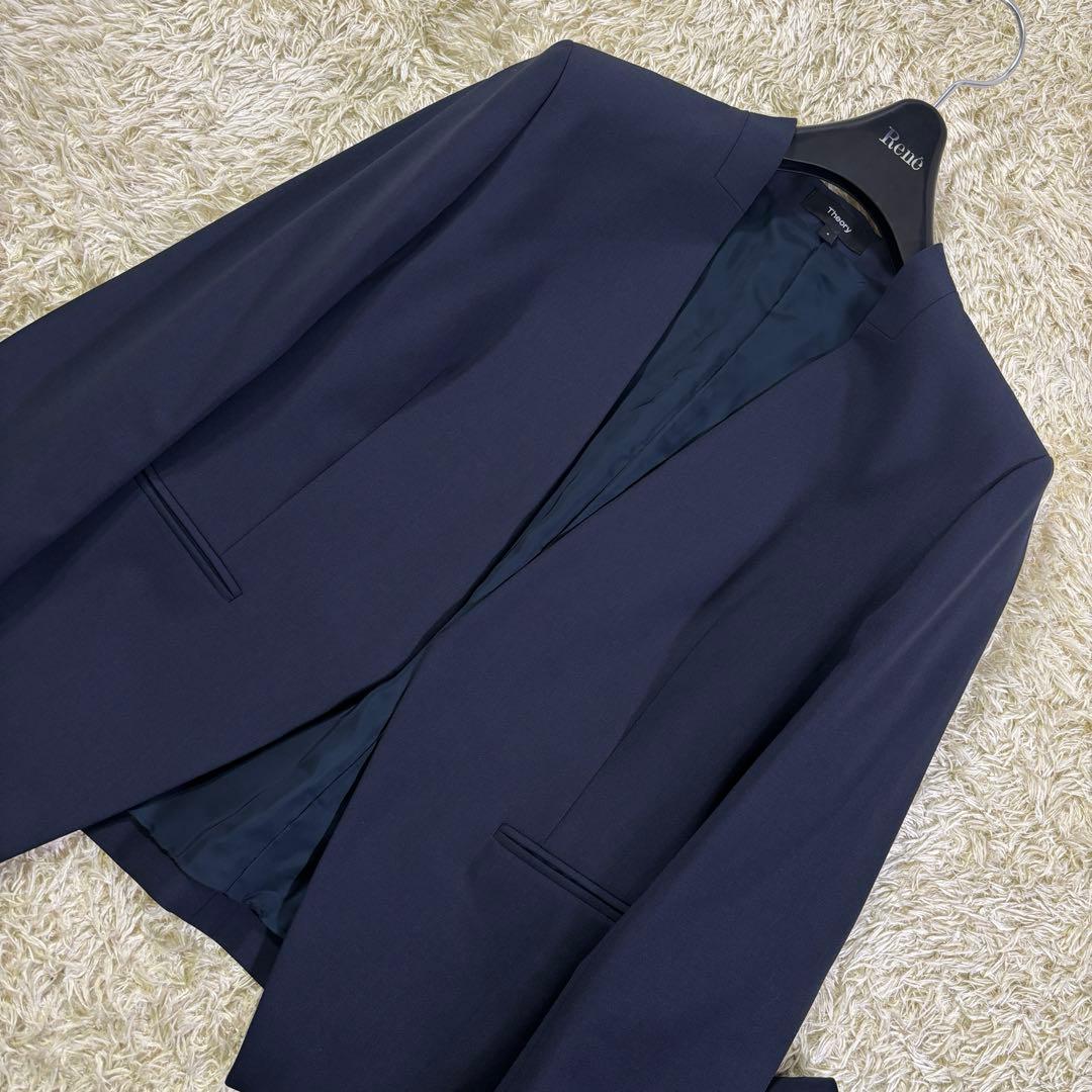 セオリー　ノーカラー　ボタンレス　ジャケット　スカート ネイビー　4