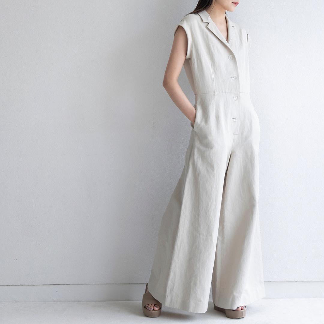 美品 saqui サキ コットンリネン コンビネゾン ベージュ 伊藤まさこ