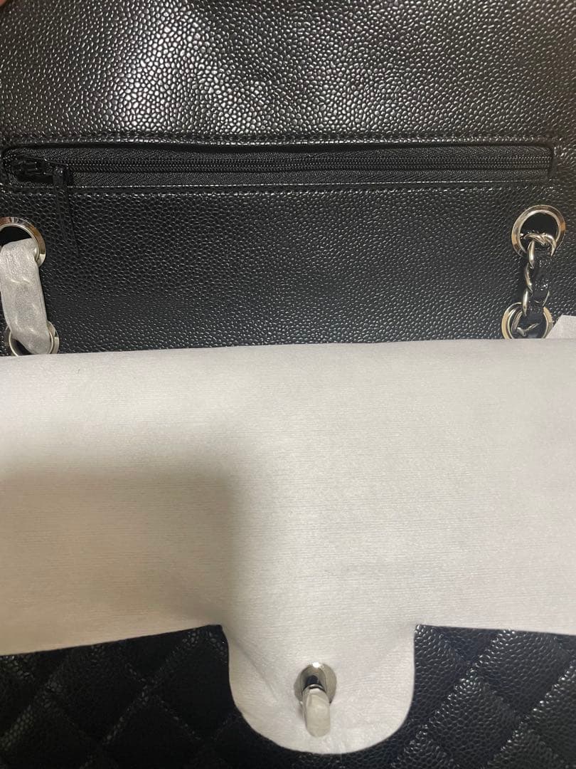 CHANEL ダブルチェーン　フラップ　キャビアスキンシルバー