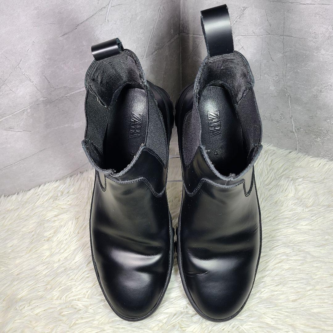 42【ZARA】Vibram　ビブラムソール レザーチェルシーアンクルブーツ