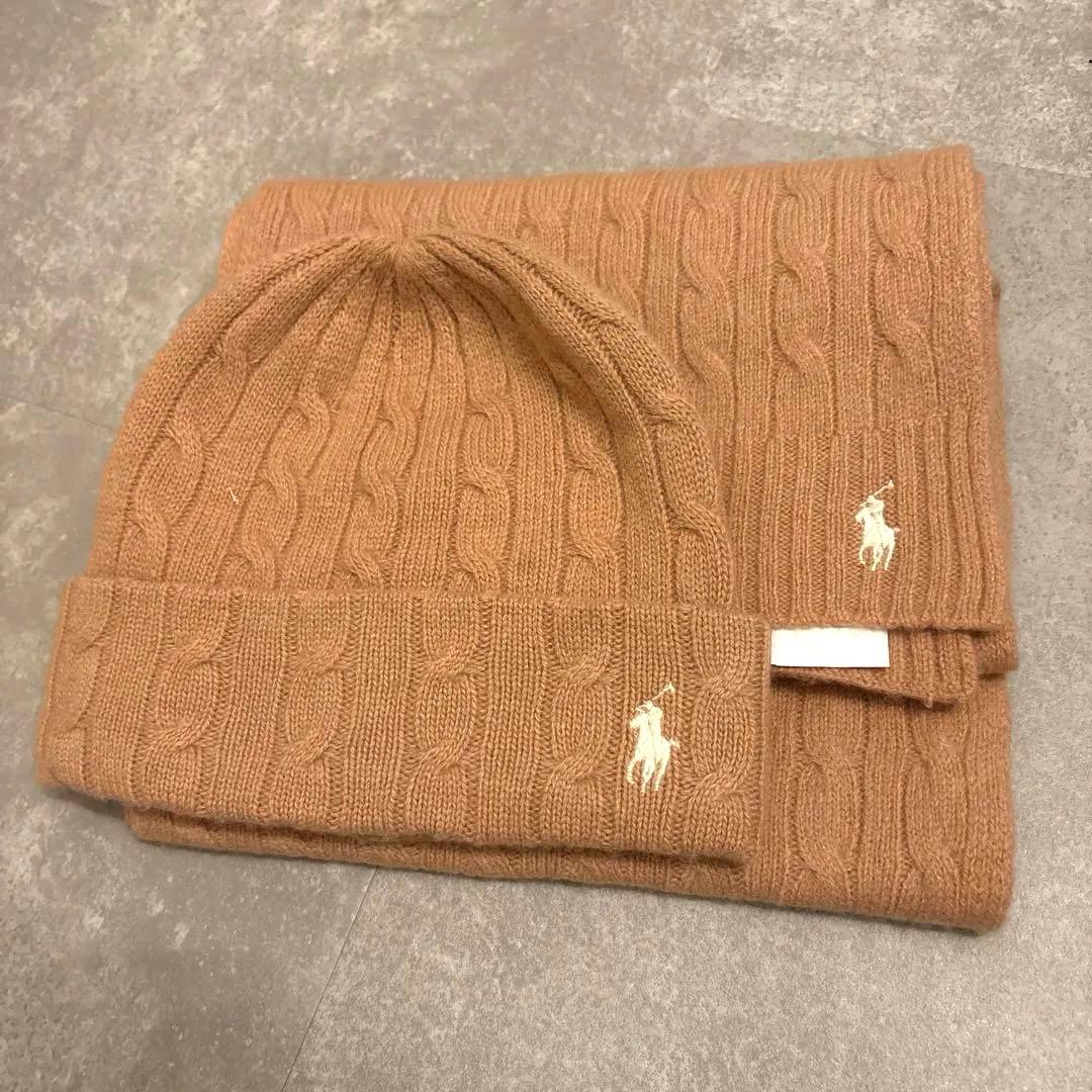 POLO RALPH LAUREN ケーブル編み ニット帽とマフラー ブラウン