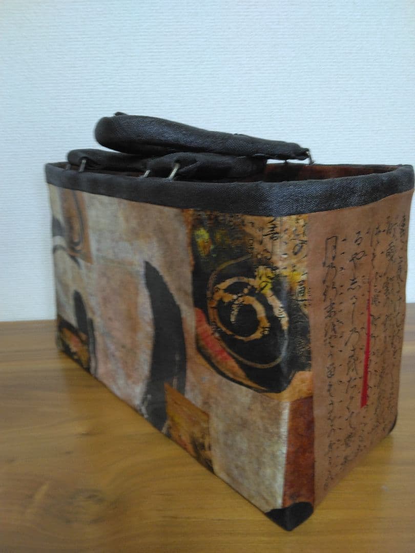 一閑張り和紙柿渋染めかごバッグ