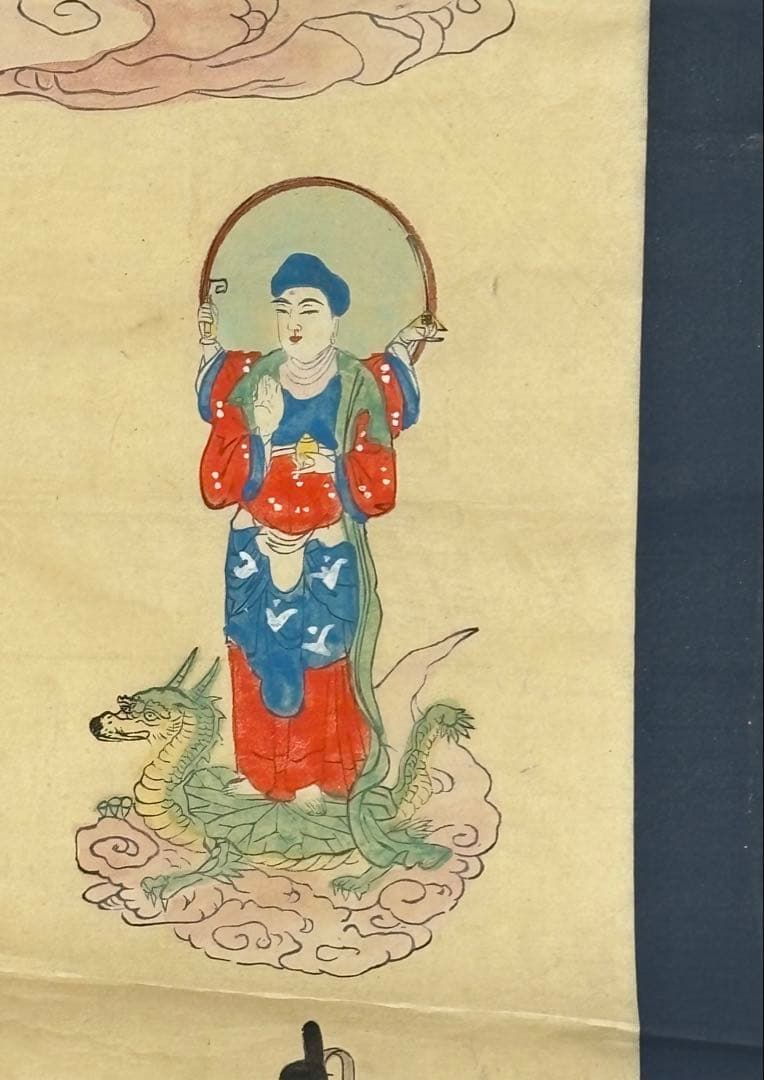 「虚空蔵菩薩他 彩色木版画掛軸」明治期頃 一幅|仏画 仏教美術 木版刷り