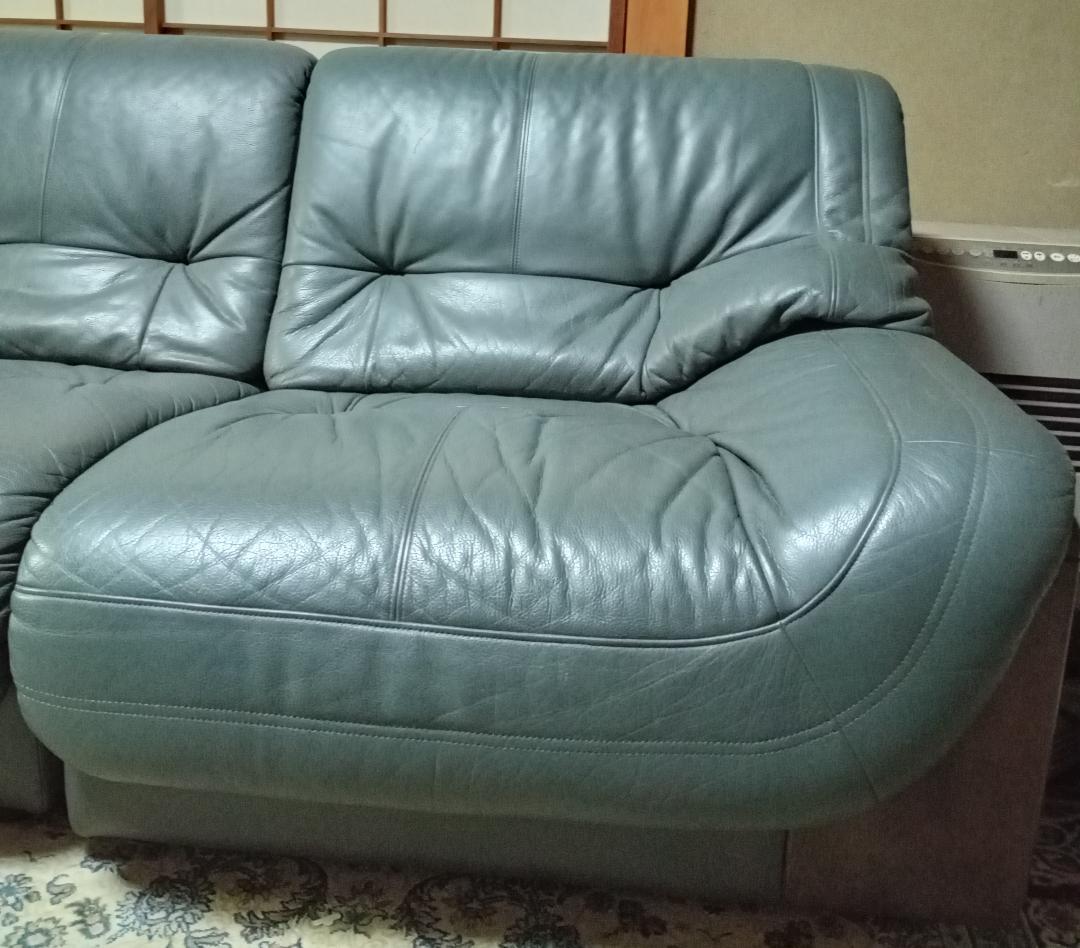 karimoku グレー レザー ソファ (2)