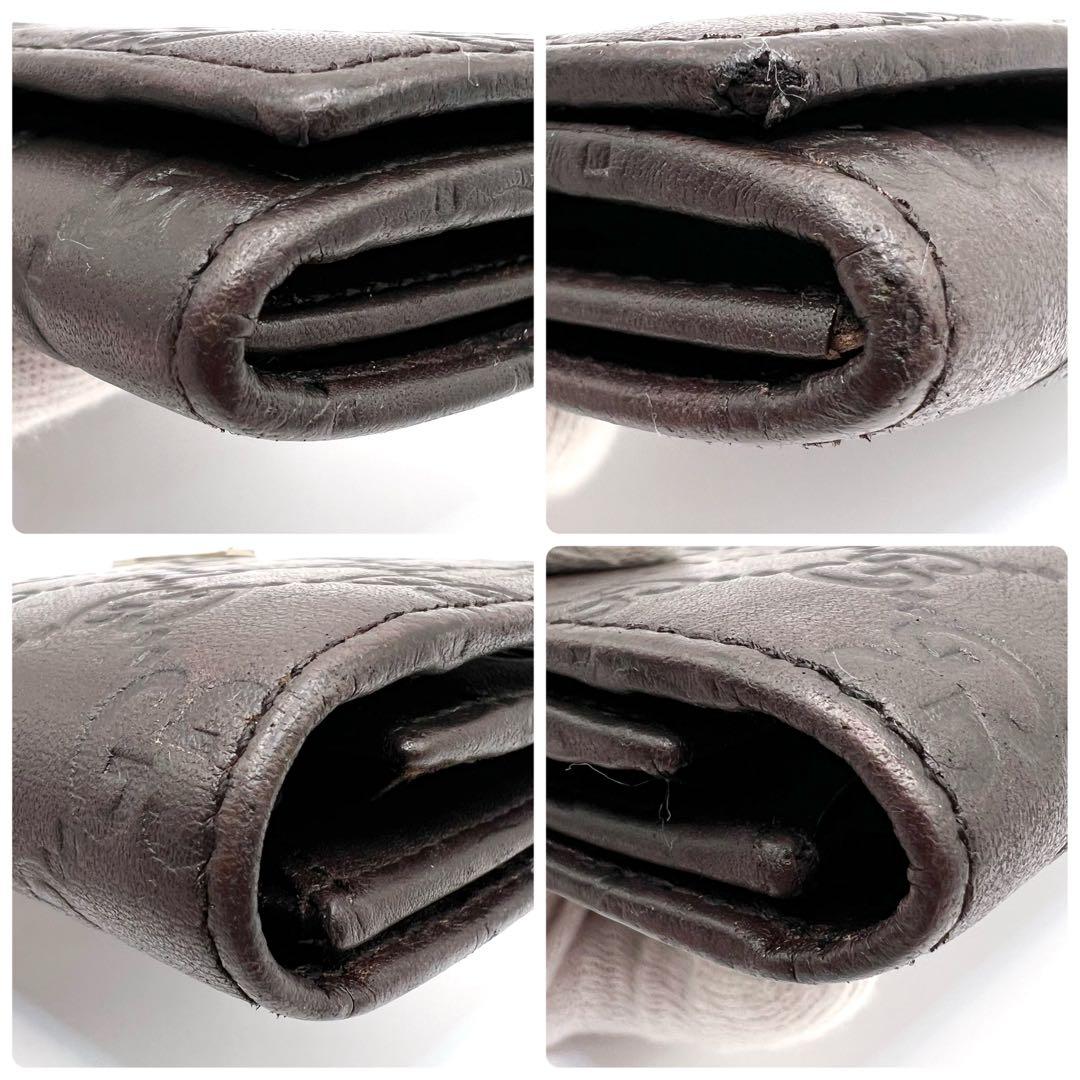 極美品✨グッチ 長財布 GG シマ レザー ダークブラウン ゴールド プレート