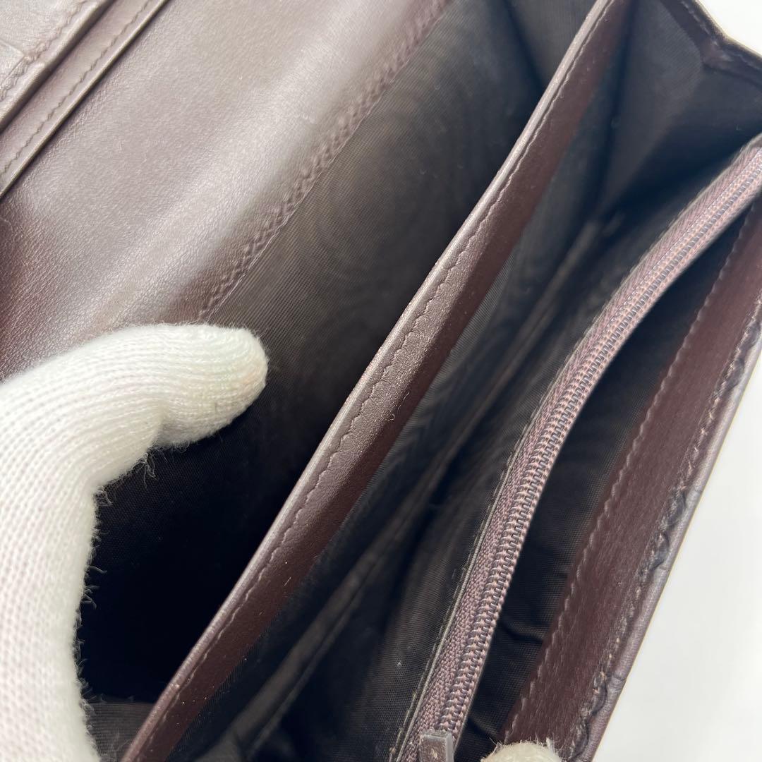 極美品✨グッチ 長財布 GG シマ レザー ダークブラウン ゴールド プレート