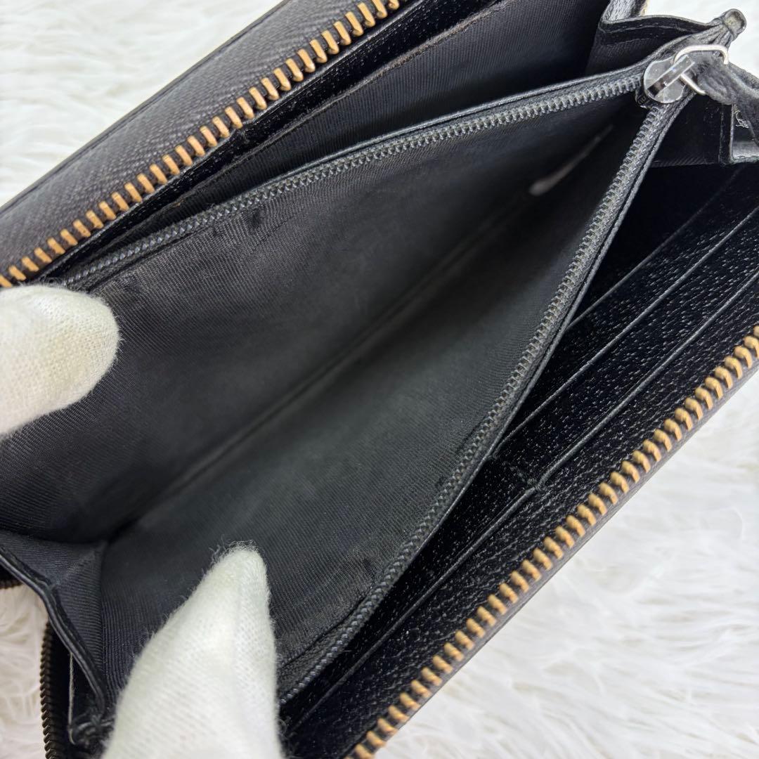 美品✨グッチ　長財布　ラウンドファスナー　GGマーモント　シボ革　ブラック