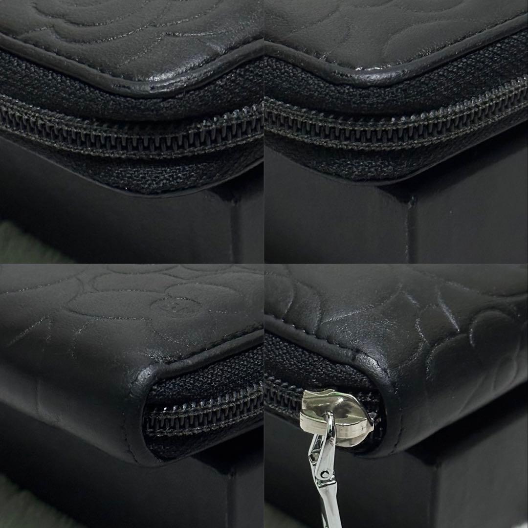 CHANEL シャネル　長財布　ラウンドファスナー　カメリア　ラムスキン