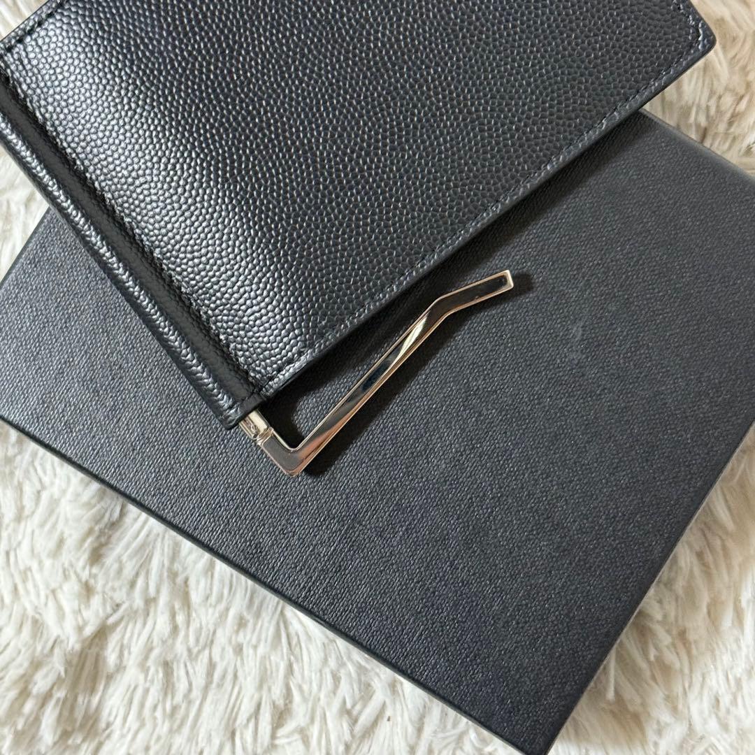⭐️未使用級⭐️　サンローラン　マネークリップ　二つ折り財布　シルバー金具　黒