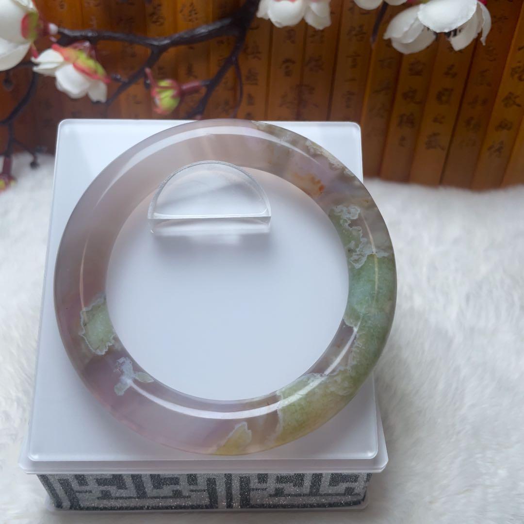 （57.8mm）天然石【美品-✨樹枝瑪瑙、桜瑪瑙】和田玉/軟玉/翡翠　バングル