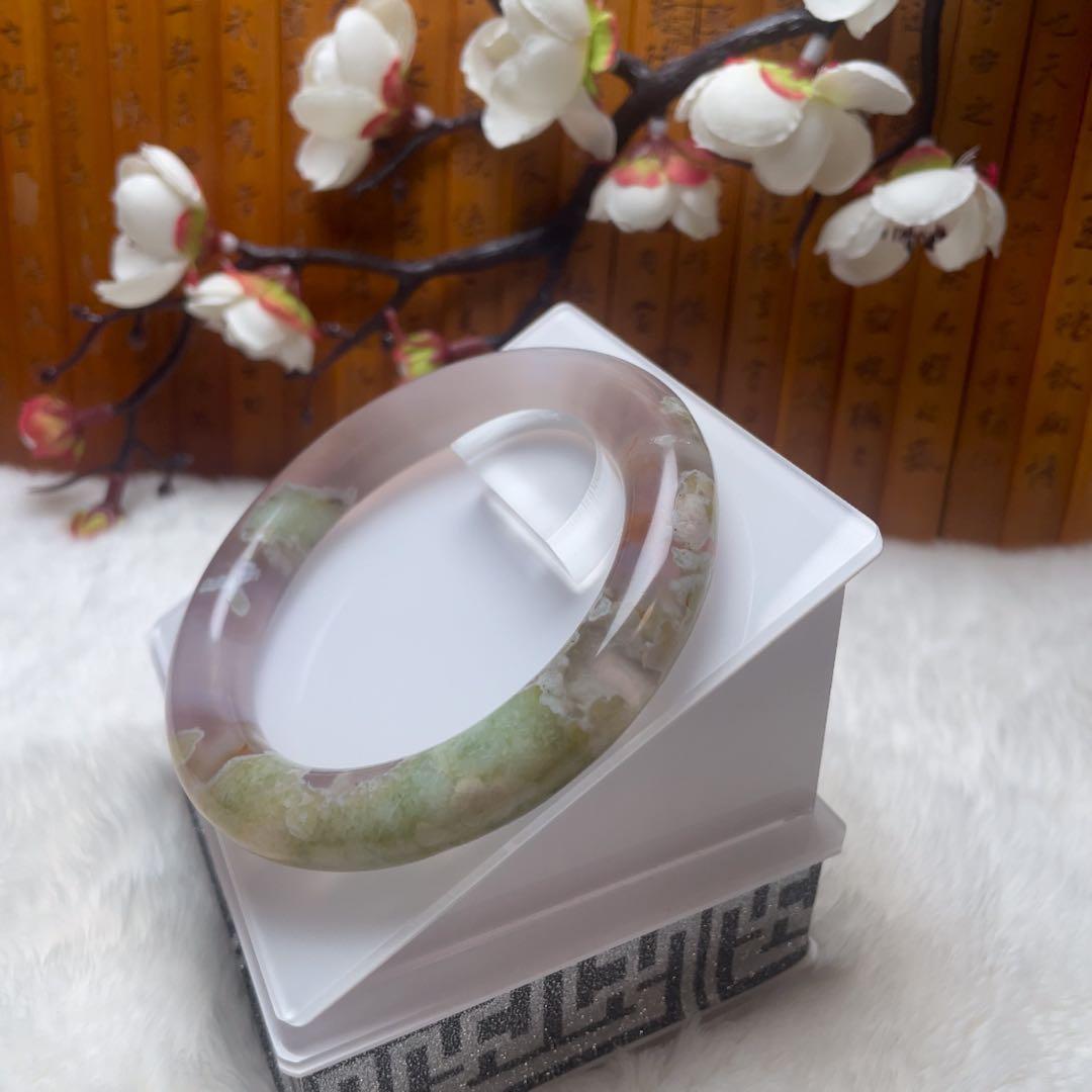 （57.8mm）天然石【美品-✨樹枝瑪瑙、桜瑪瑙】和田玉/軟玉/翡翠　バングル