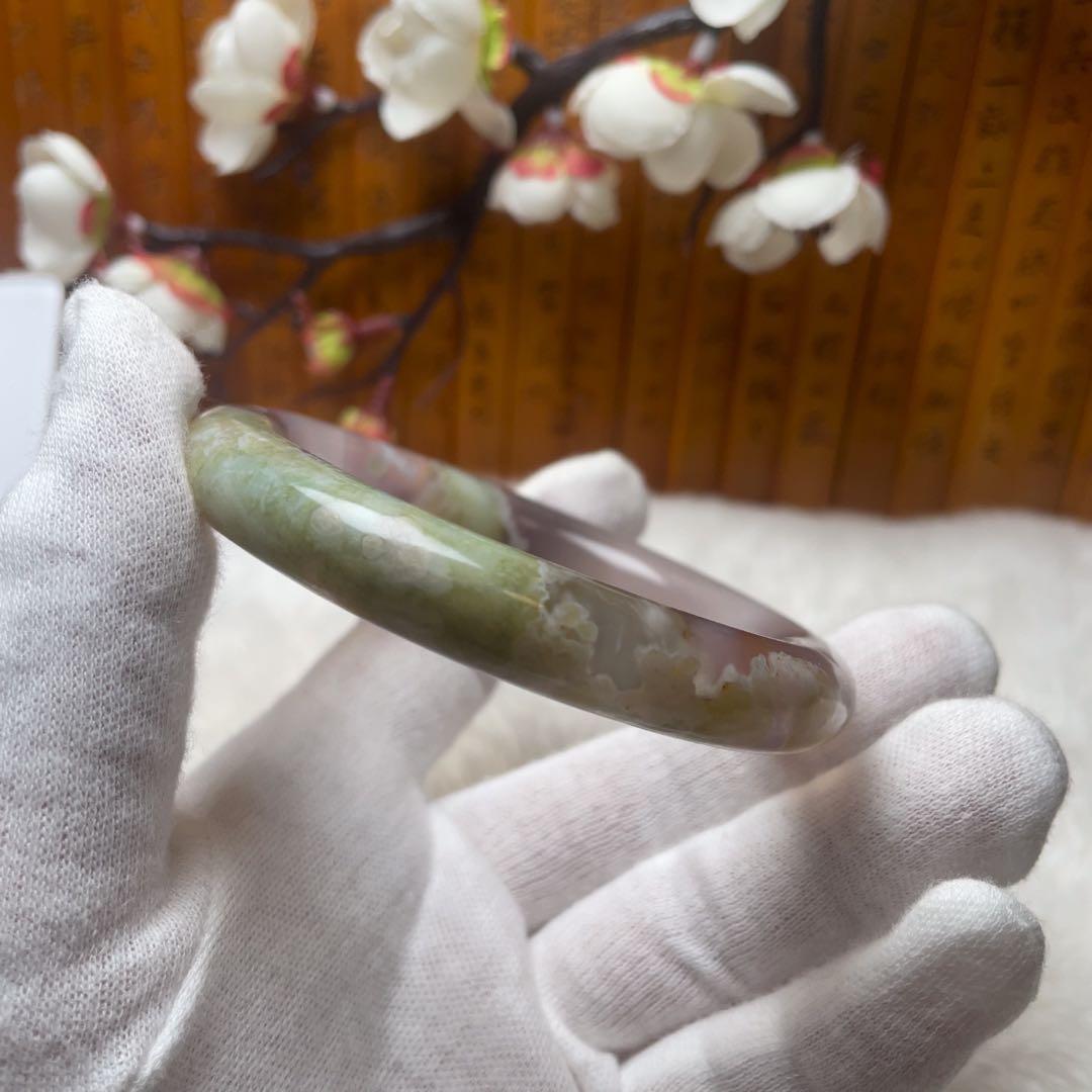 （57.8mm）天然石【美品-✨樹枝瑪瑙、桜瑪瑙】和田玉/軟玉/翡翠　バングル