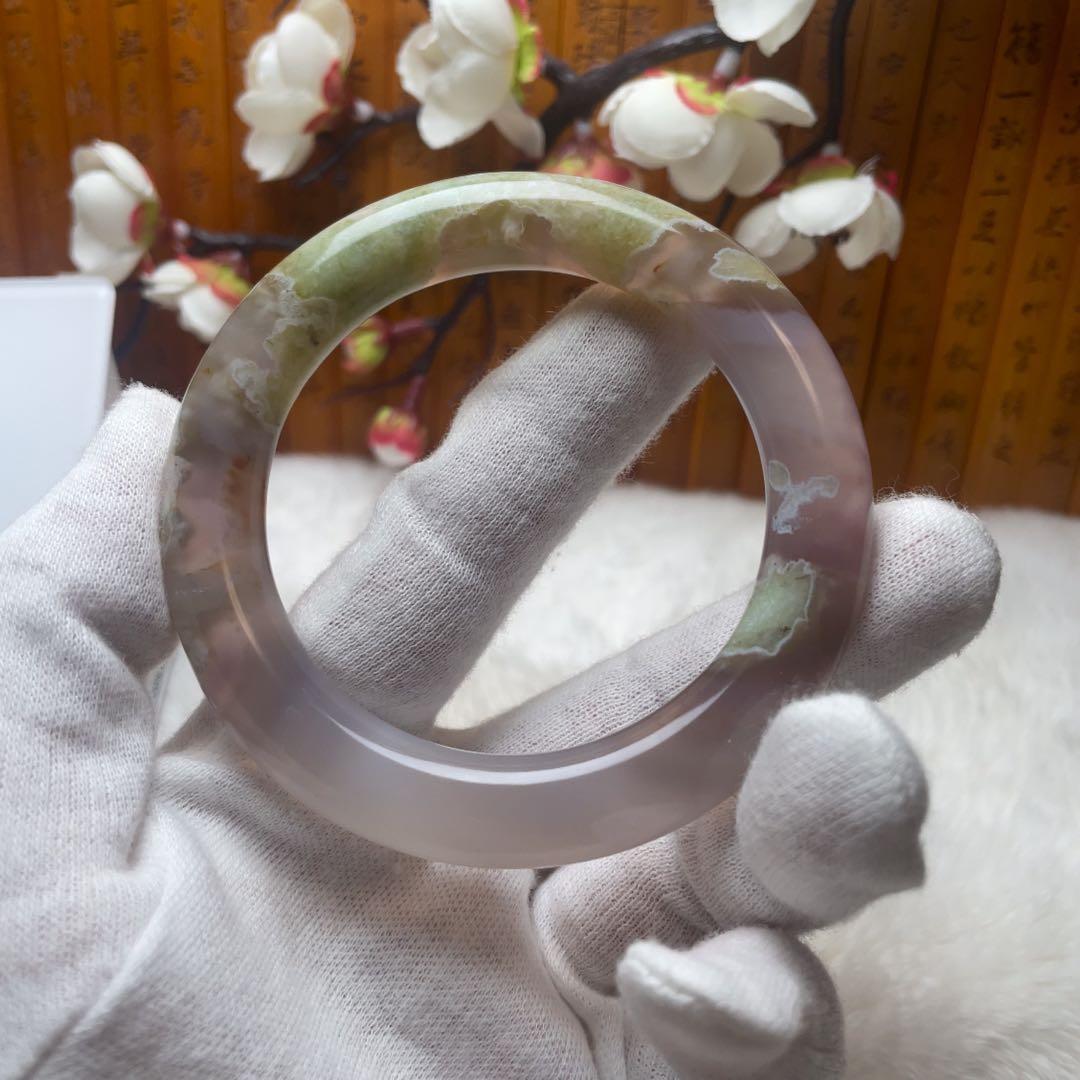 （57.8mm）天然石【美品-✨樹枝瑪瑙、桜瑪瑙】和田玉/軟玉/翡翠　バングル
