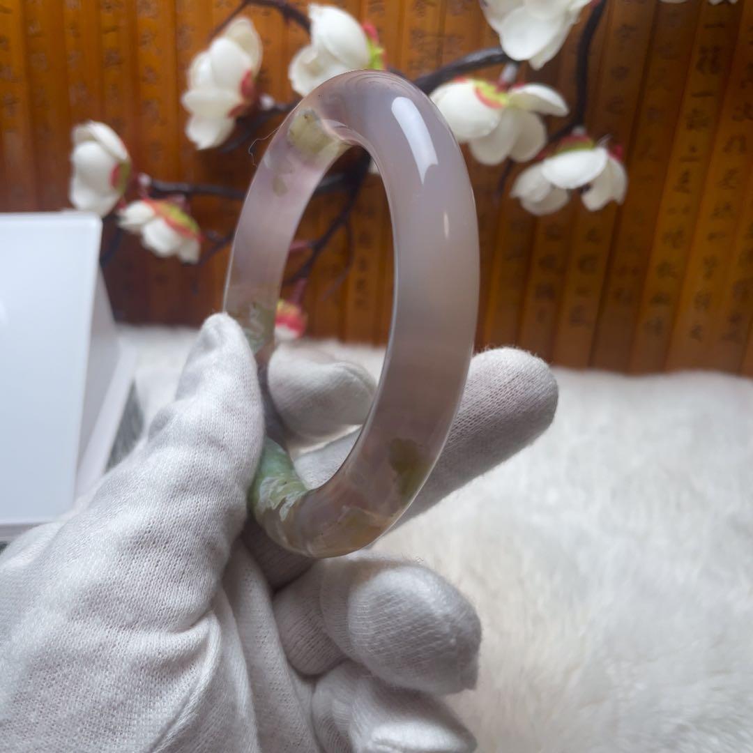 （57.8mm）天然石【美品-✨樹枝瑪瑙、桜瑪瑙】和田玉/軟玉/翡翠　バングル