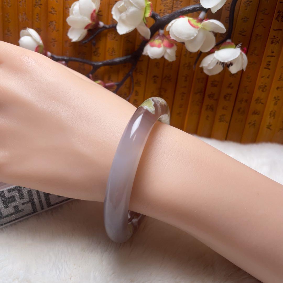 （57.8mm）天然石【美品-✨樹枝瑪瑙、桜瑪瑙】和田玉/軟玉/翡翠　バングル