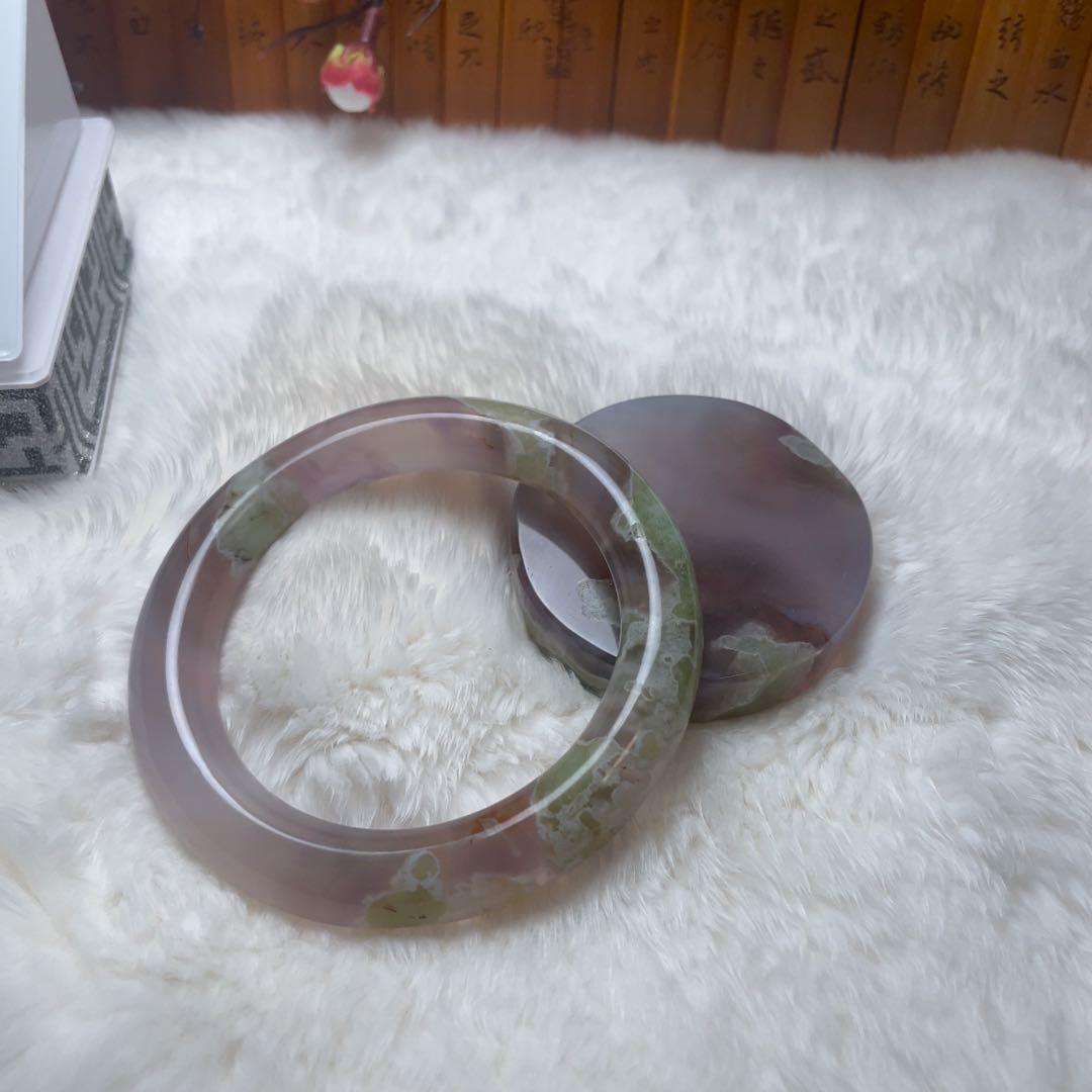 （57.8mm）天然石【美品-✨樹枝瑪瑙、桜瑪瑙】和田玉/軟玉/翡翠　バングル