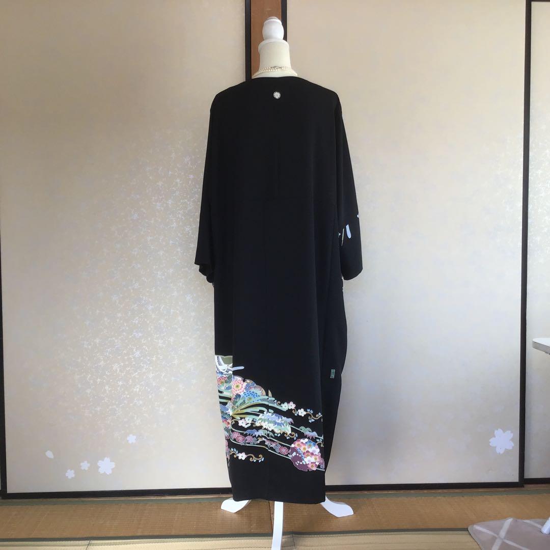 留袖リメイクワンピース❣️着丈123 4L