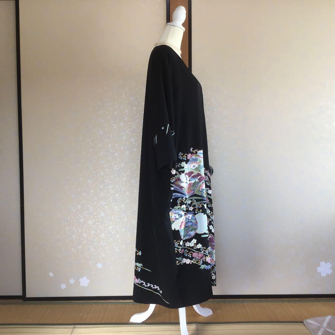 留袖リメイクワンピース❣️着丈123 4L