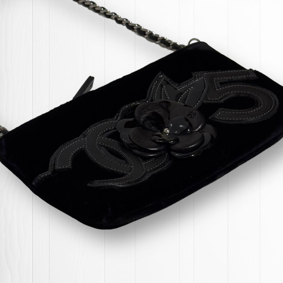 専用【高級ベロア生地】シャネル ハンドバッグ カメリアNo.5チェーンポシェット