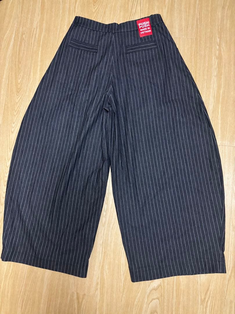 PUSH PUSH ワイドパンツブラックストライプデニム