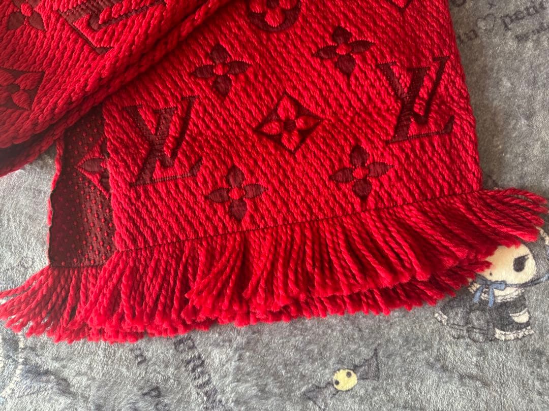 ルイ・ヴィトン　エシャルプ・ロゴマニア ウール　マフラー　モノグラム　レッド