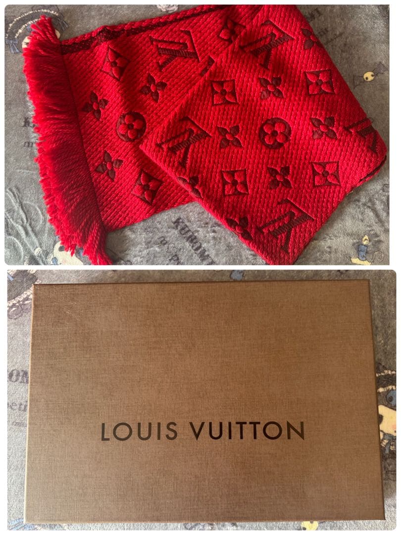 ルイ・ヴィトン　エシャルプ・ロゴマニア ウール　マフラー　モノグラム　レッド