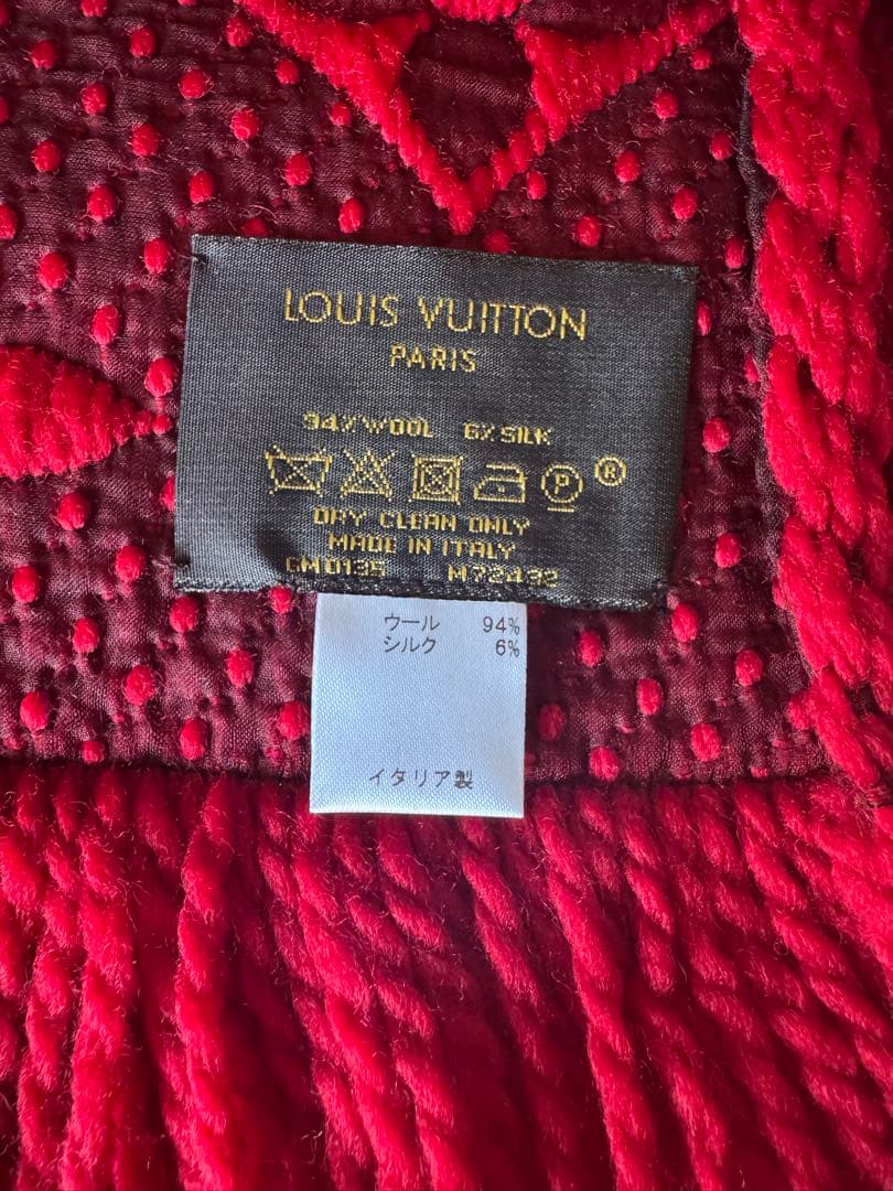 ルイ・ヴィトン　エシャルプ・ロゴマニア ウール　マフラー　モノグラム　レッド