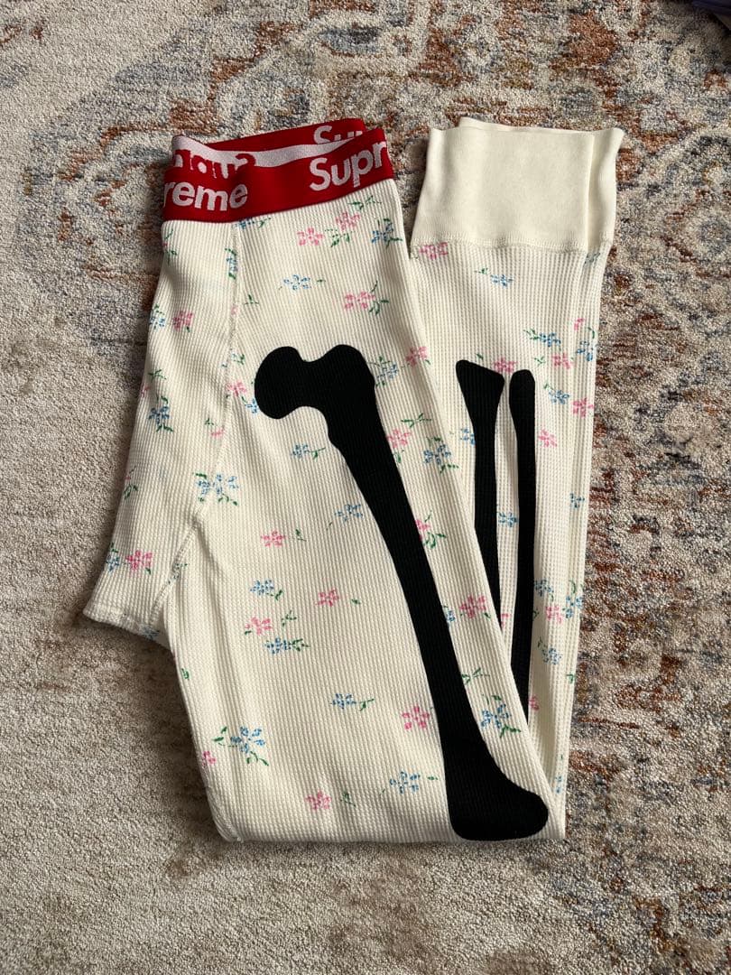 Supreme サーマルパンツ 花柄 骨プリント