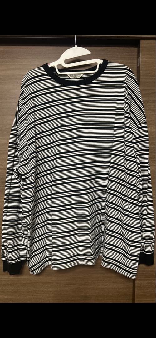 トップス COOTIE Supima Border Oversized L/STee