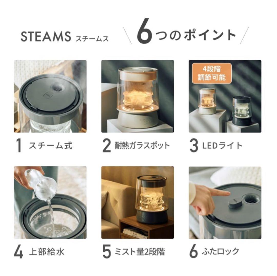 QUADS アイボリー GLASS ガラススチーム加湿器