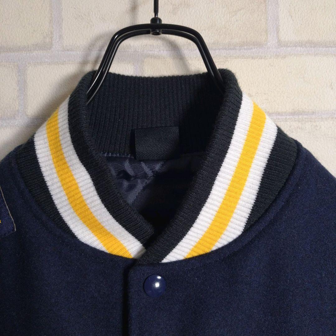 モブスタイル★サガラ刺繍 羊革 アームレザー スタジャン 紺 M表記 L相当