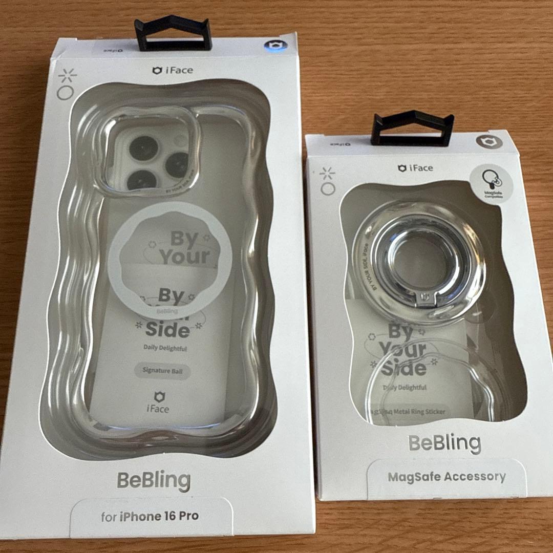 美品 iPhone16pro iface BeBling ケースリング シルバー