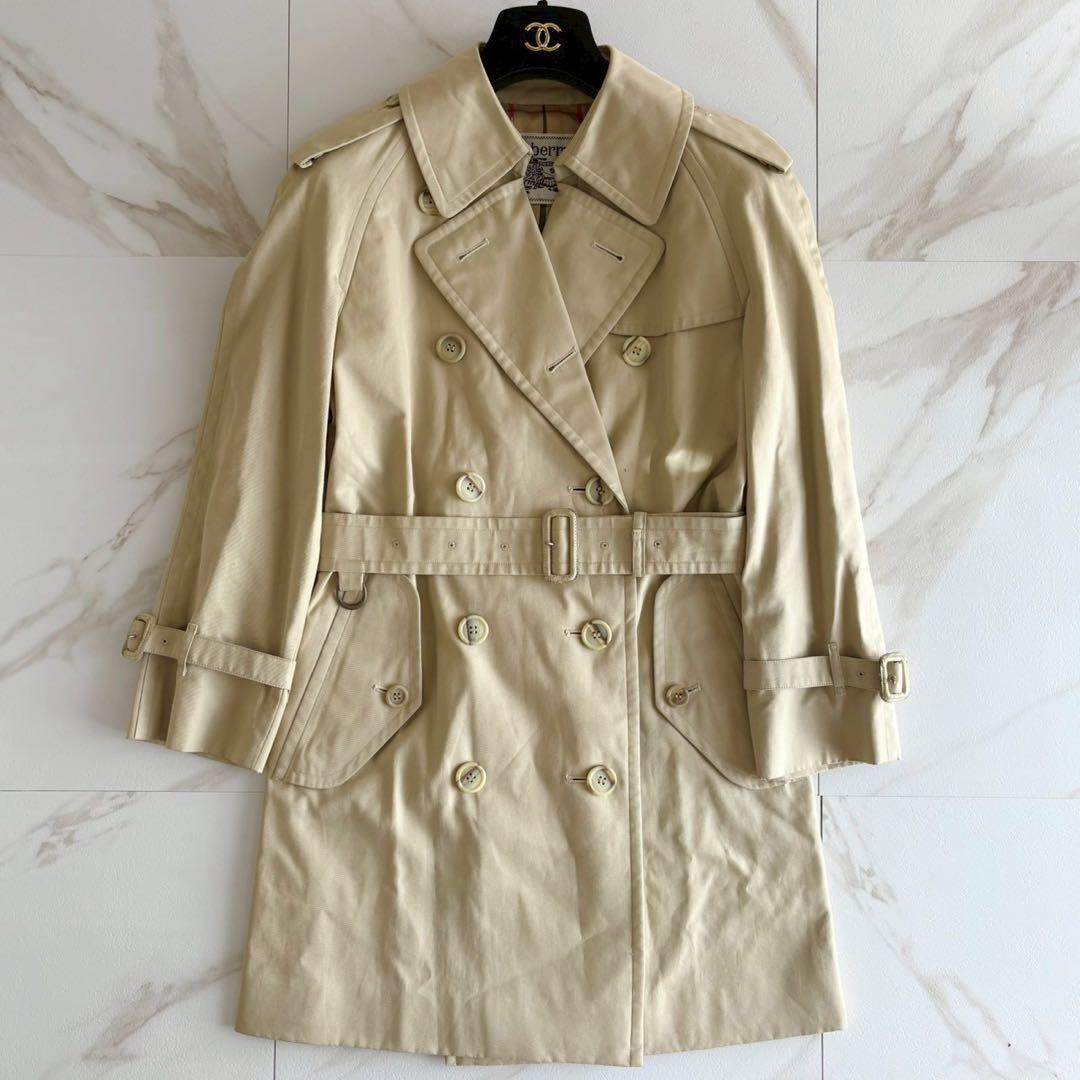 人気◆バーバリー ベルト付き トレンチ コート ホワイトベージュ M相当