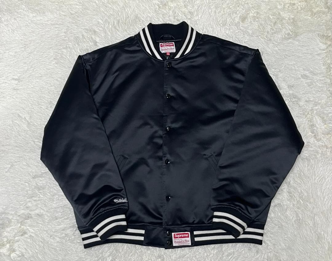 XL 24FW シュプリーム ミッチェルアンドネス サテン バーシティジャケット