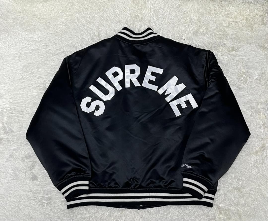 XL 24FW シュプリーム ミッチェルアンドネス サテン バーシティジャケット